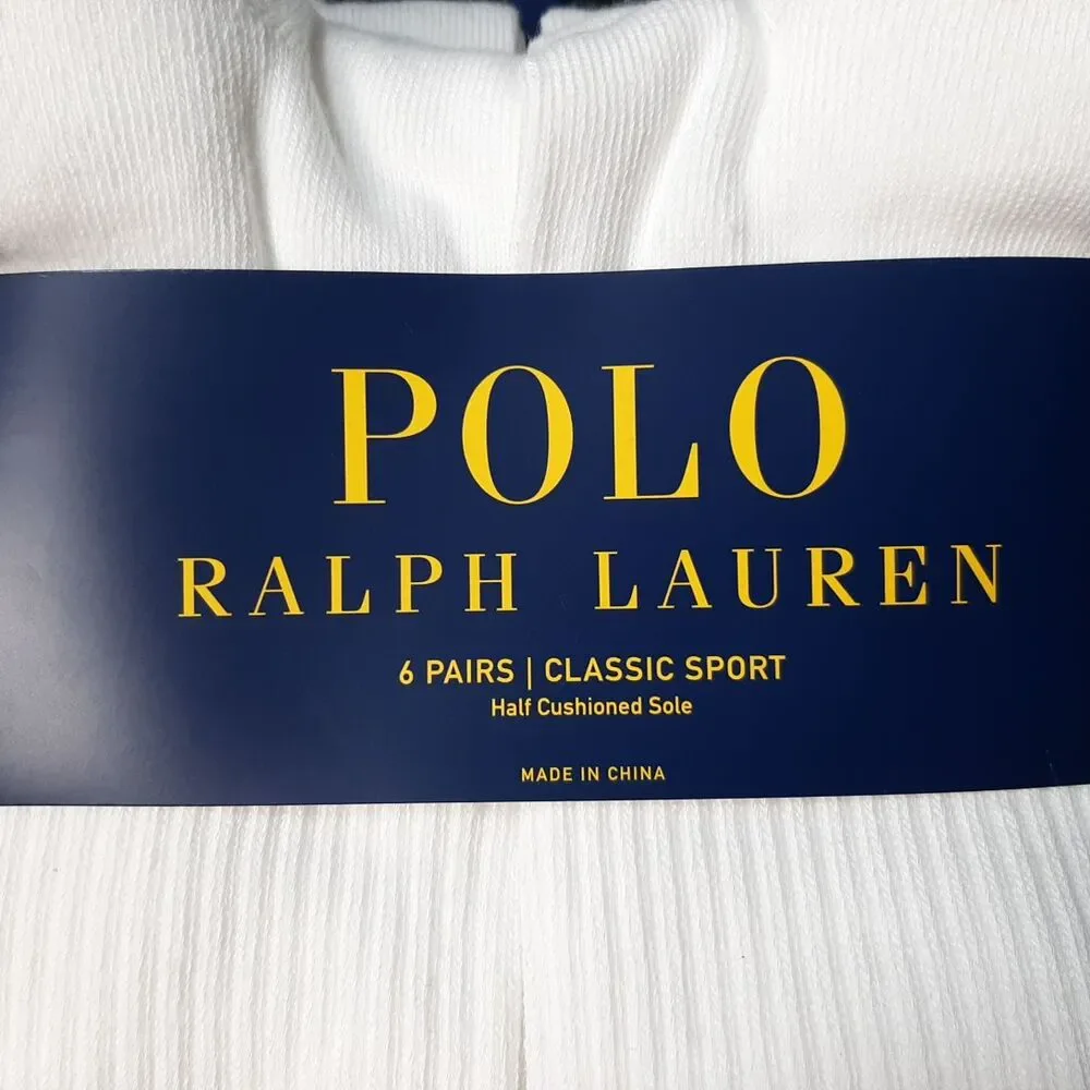 Polo Ralph Lauren Socks Mens White 6 Pairs Classic Sport PRL ZP821005PK6N BUNDLE